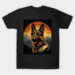 Retro Vintage German Shepherd Mountain Sunset T-Shirt